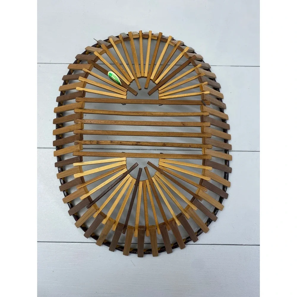 Ambee Basket Bamboo Slat Sunburst‎ Basket Vintage Boho MCM Decor